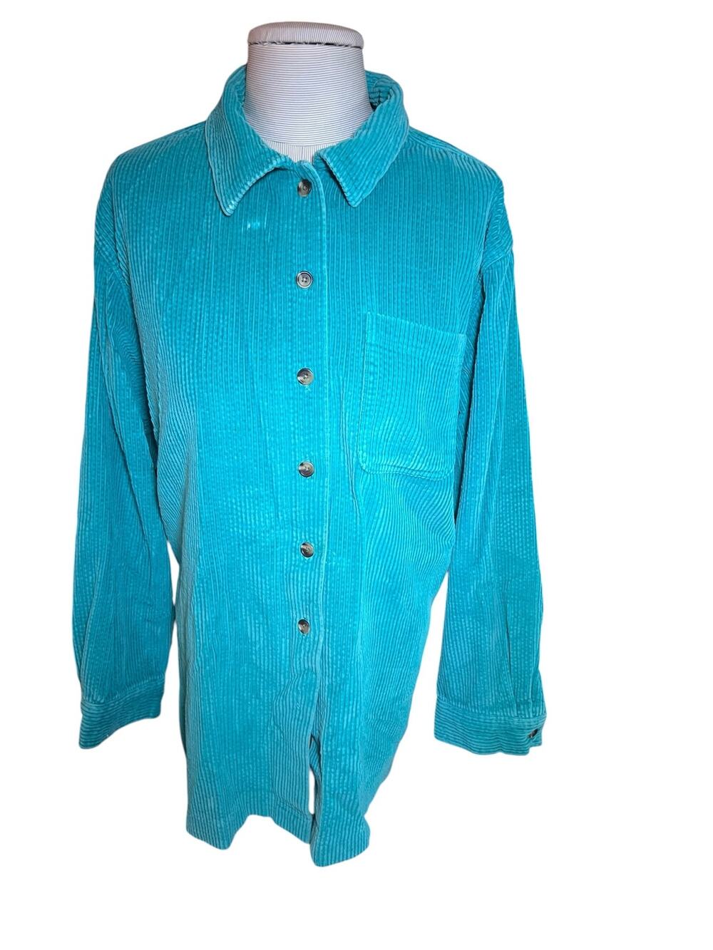 L.L.Bean Wide Wale Corduroy Button Up Shirt Women’s Turquoise teal Cotton sz 1x